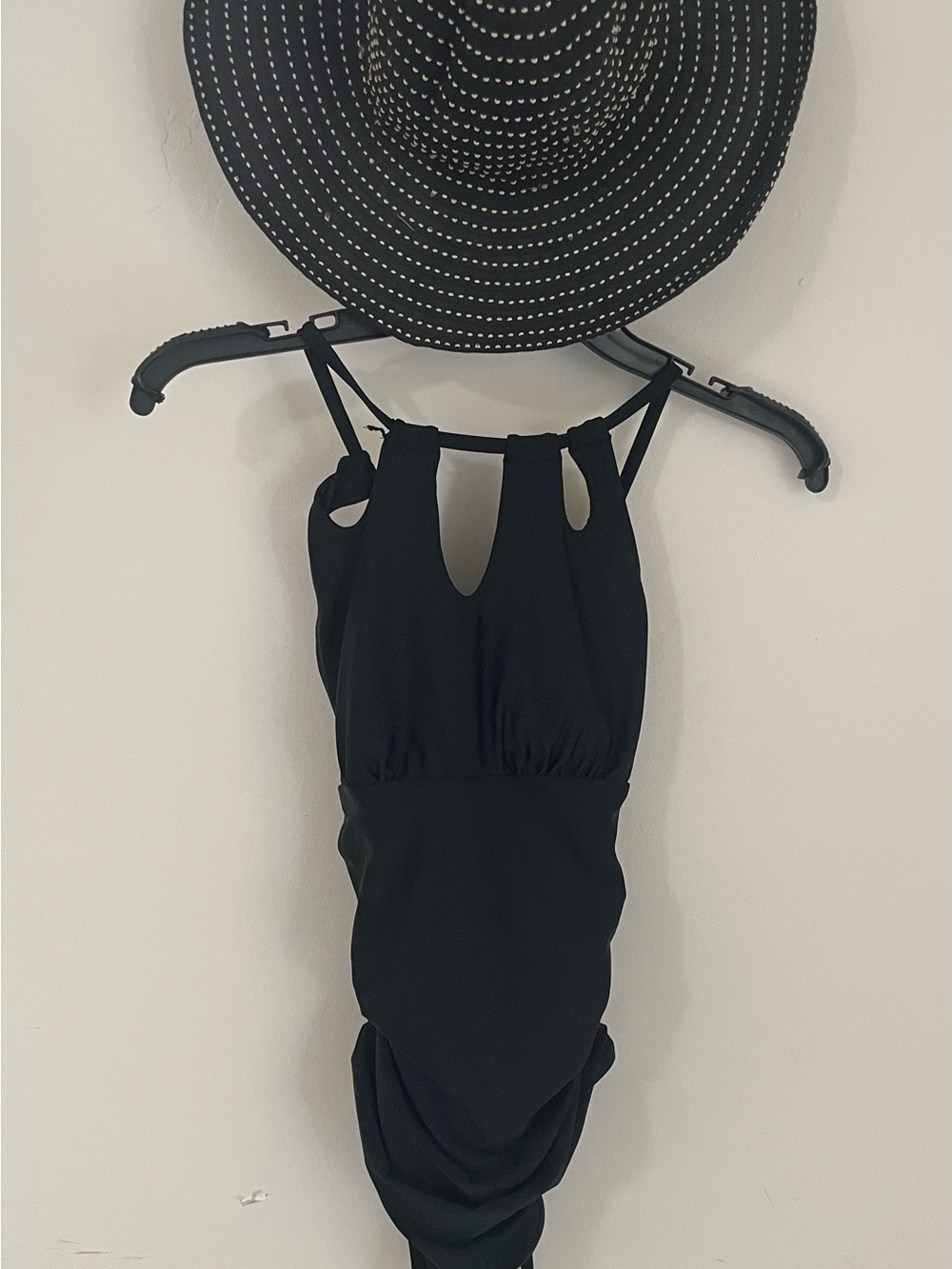 Black High Neck Ruched Strappy Tie One-Piece Swimsuit
